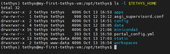 Contents of Tethys Home directory as given by ls command