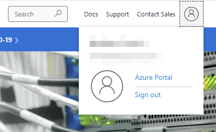 Azure Portal link in the user menu